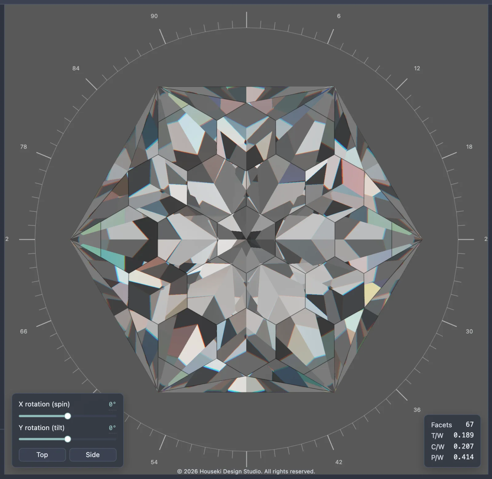 The stone rendered with Max internal bounces set to 3, looking flatter and less deep