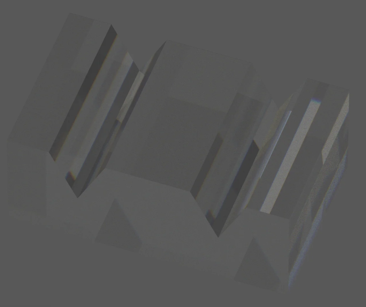 The same grooved bar in the Monte Carlo renderer after it has settled, showing the same light on the groove walls