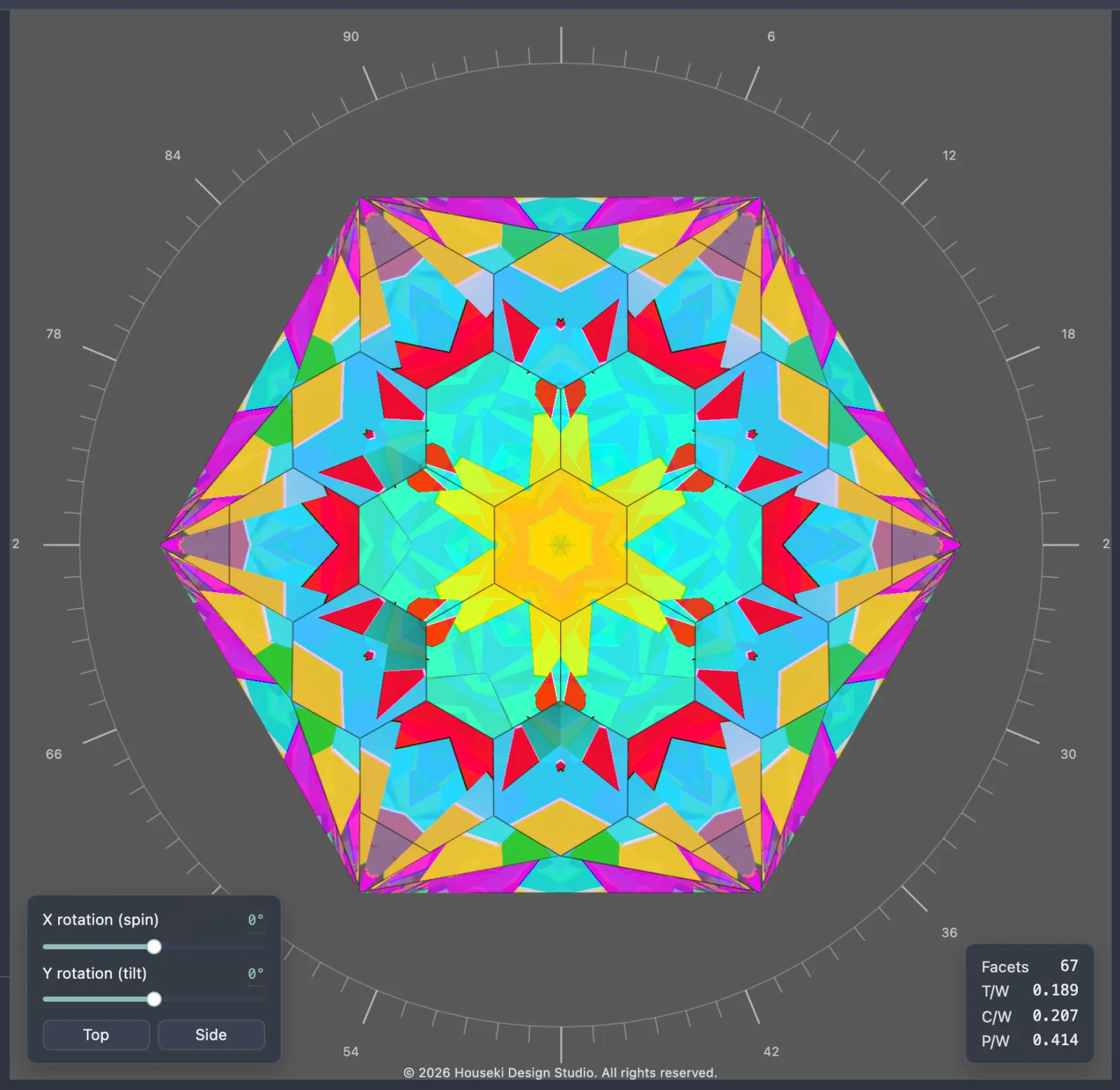 The stone under the Angle rings lighting model, coloured bands by angle of incidence