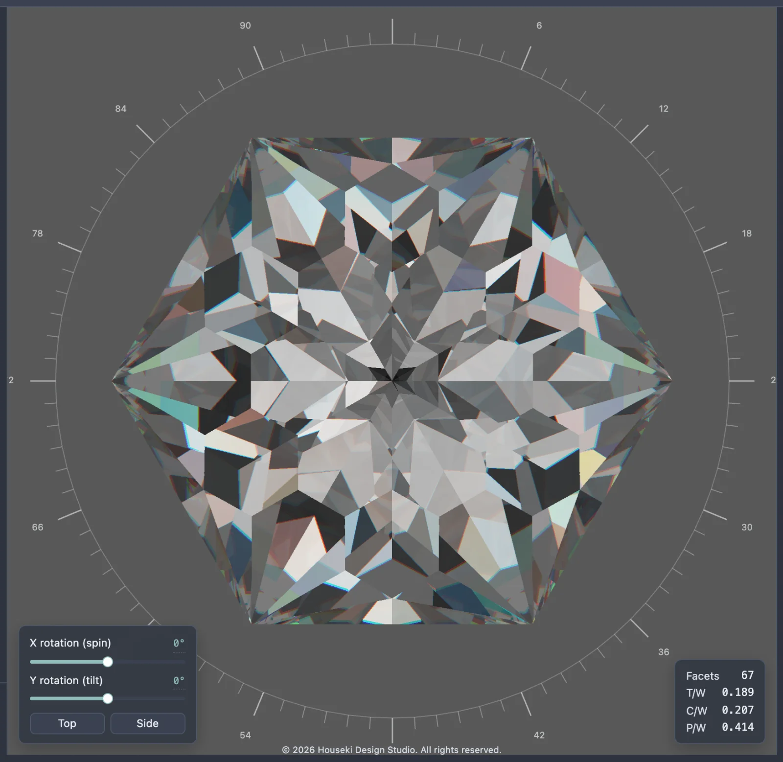The stone rendered with the facet wireframe off, showing only the shaded surfaces with no outlines
