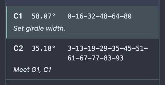Tier C1's row reading 58.07 degrees after clicking Done, up from its original 55.07, with C2 below it for context.