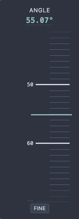 The Angle scale alone, reading 55.07 degrees, before a drag.