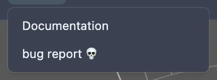 The Help menu open, listing Documentation and bug report.