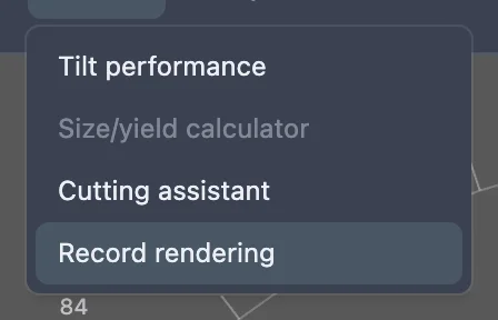 The Tools menu open with Record rendering highlighted.